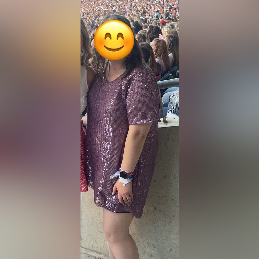 Taylor Swift Eras Tour, Lover Era Outfit- Pink Sequin Oversized Shirt Dress